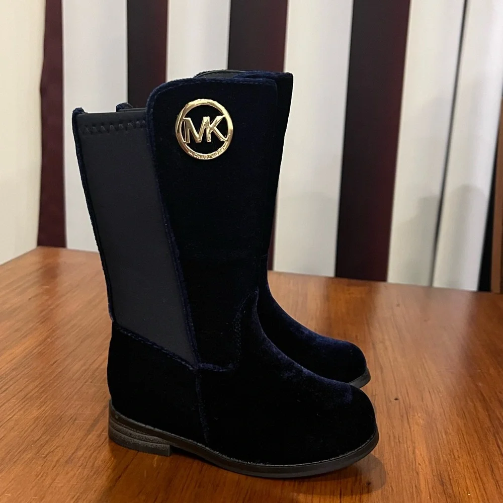 Michael Kors Emma Lily velour Boots new navy blue Girls Toddlers Size 5